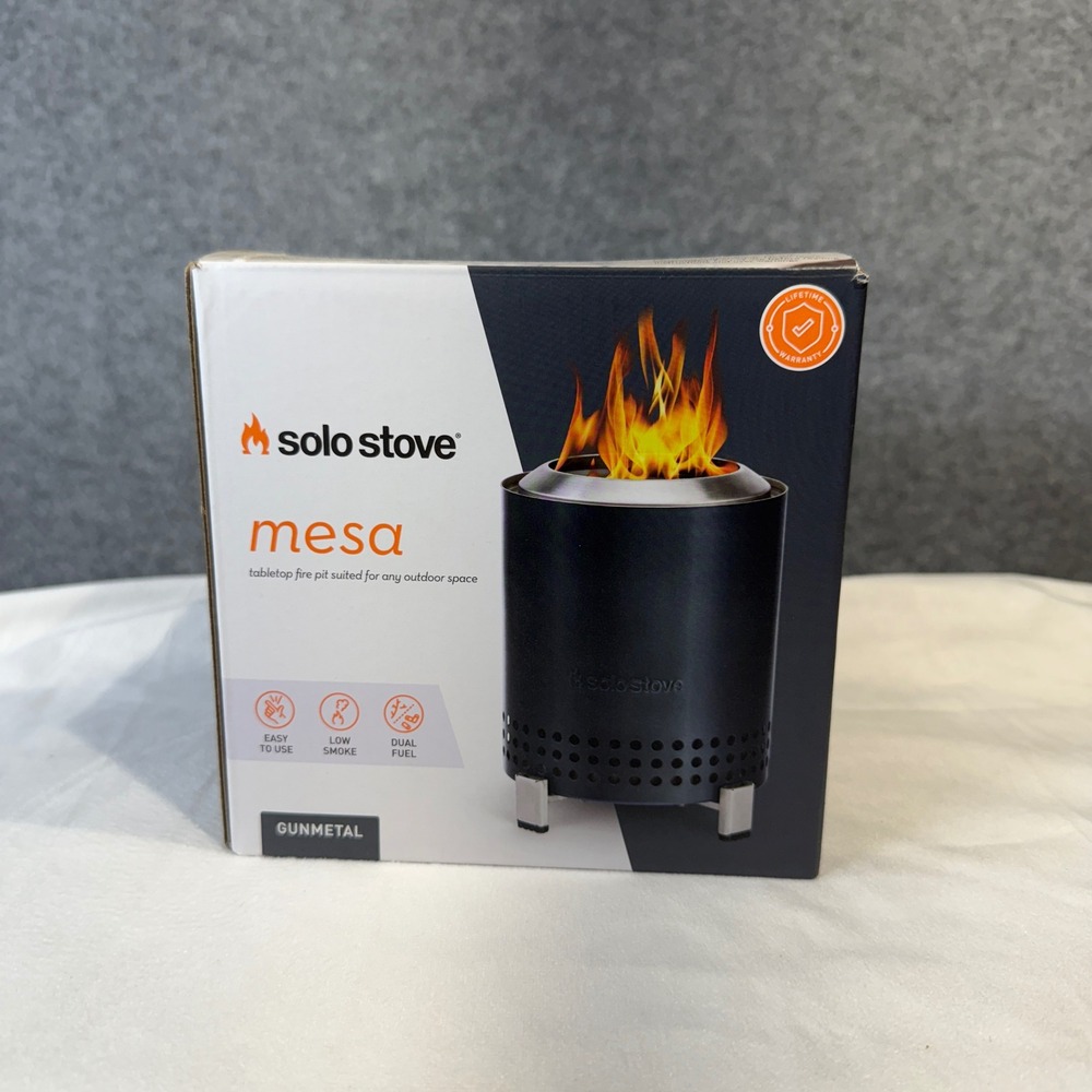 Solo Stove Mesa Gunmetal Tabletop Fire Pit Dual Fuel Low Smoke Easy Use NEW